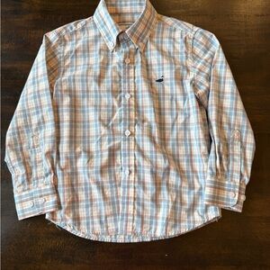 Children's Plaid Button-Down Shirt with Duck Logo - Blue & Coral